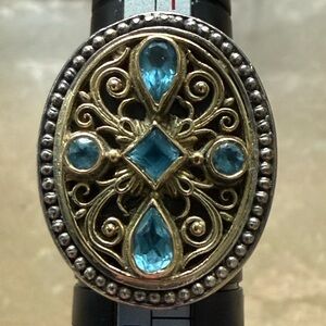 Konstantino Gold-Tone Filigree Ring with Blue Gemstones